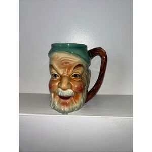 Vintage PY Japan Character Mug Smiling Man White Beard Toby Jug Teal Cap Ceramic